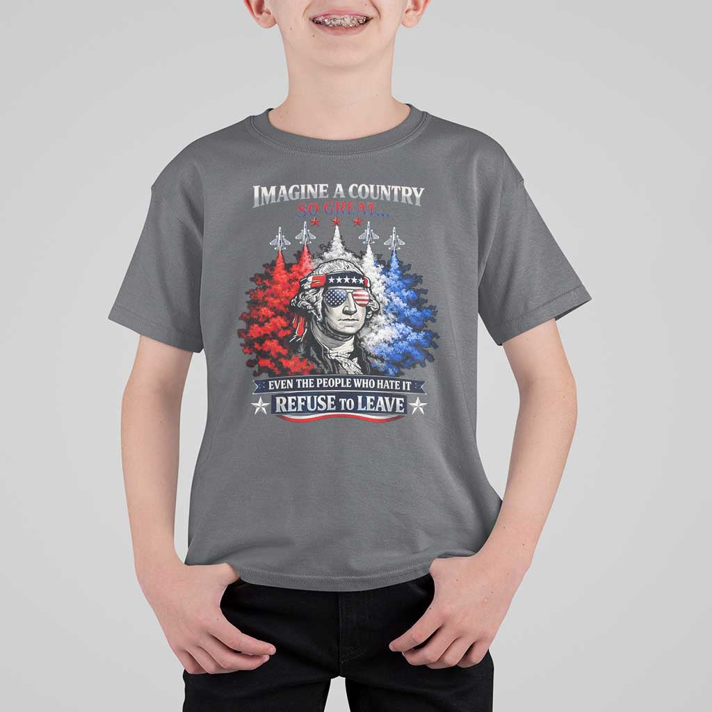 Patriotic George Washington Sunglasses and Fighter Jets T Shirt For Kid Imagine A Country So Great Pride