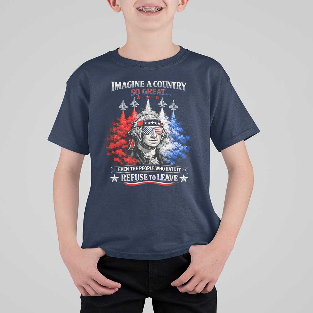 Patriotic George Washington Sunglasses and Fighter Jets T Shirt For Kid Imagine A Country So Great Pride