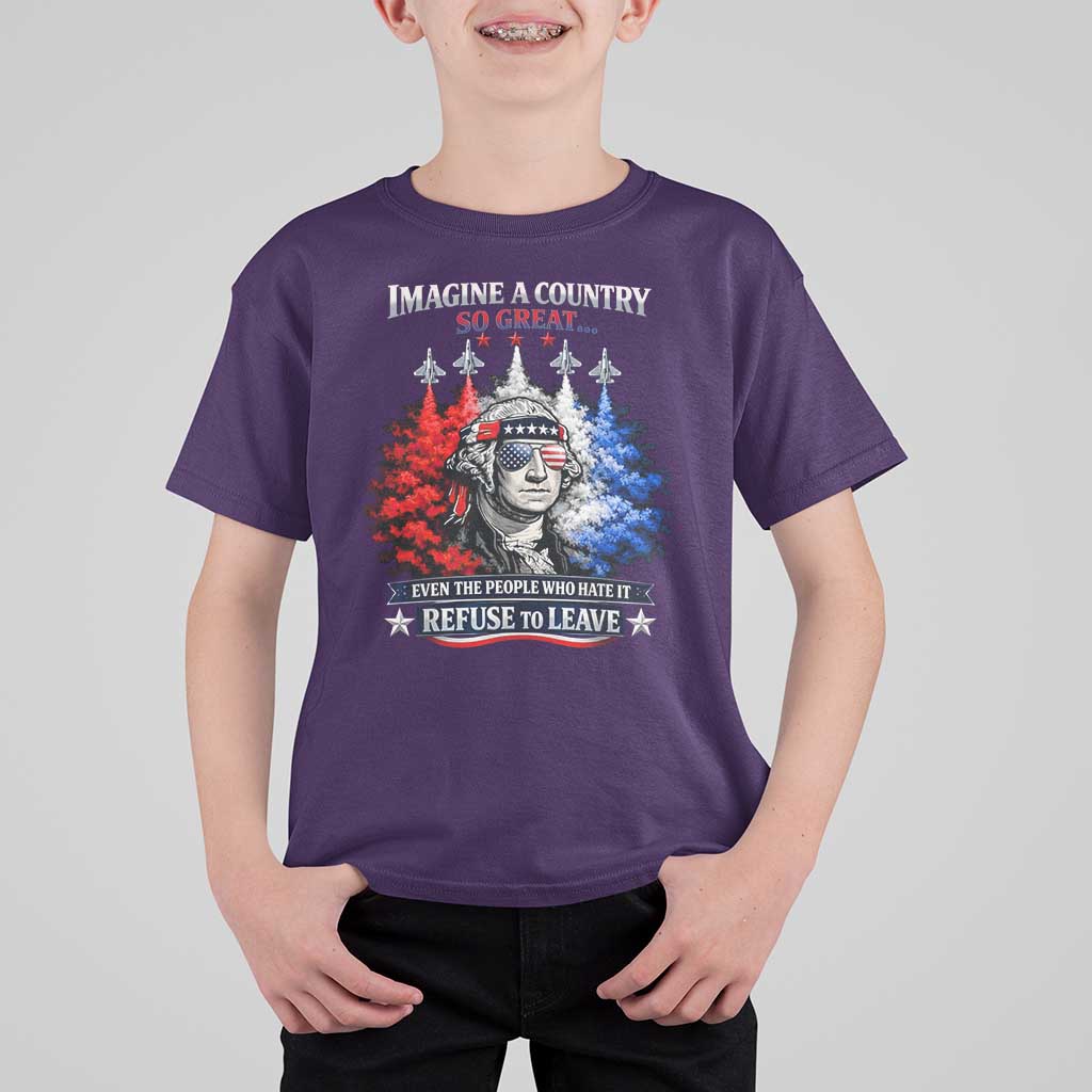 Patriotic George Washington Sunglasses and Fighter Jets T Shirt For Kid Imagine A Country So Great Pride