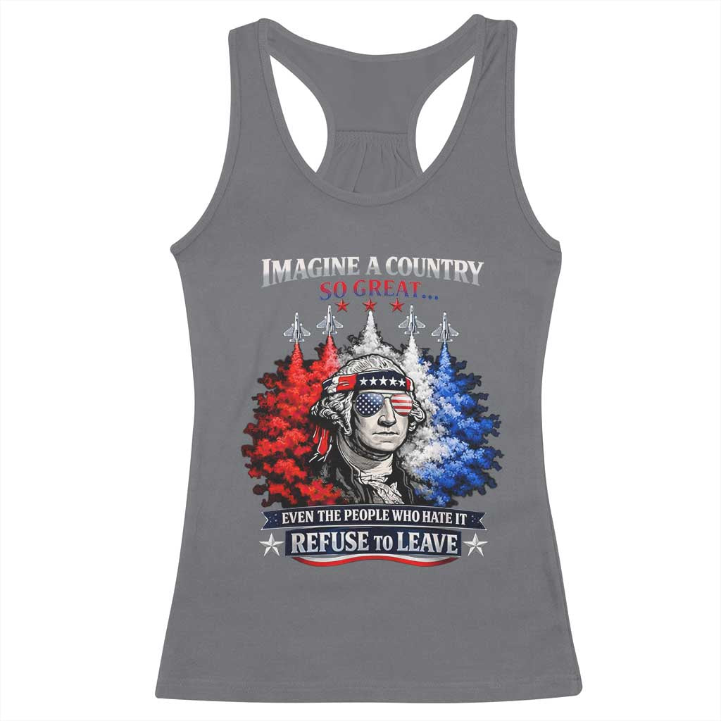 Patriotic George Washington Sunglasses and Fighter Jets Racerback Tank Top Imagine A Country So Great Pride