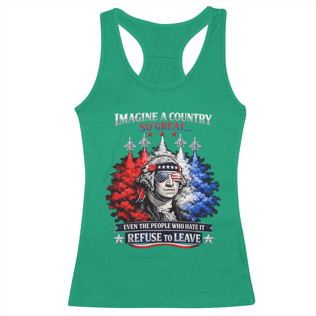 Patriotic George Washington Sunglasses and Fighter Jets Racerback Tank Top Imagine A Country So Great Pride