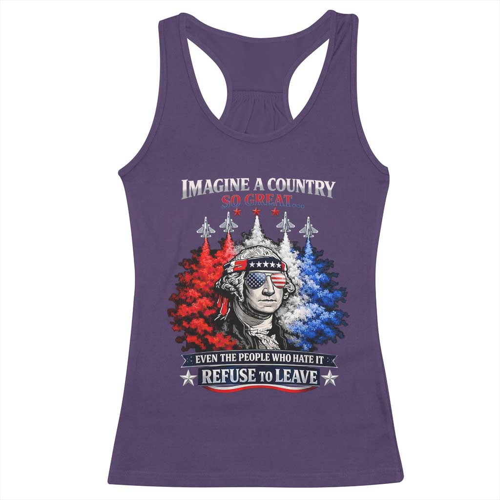 Patriotic George Washington Sunglasses and Fighter Jets Racerback Tank Top Imagine A Country So Great Pride