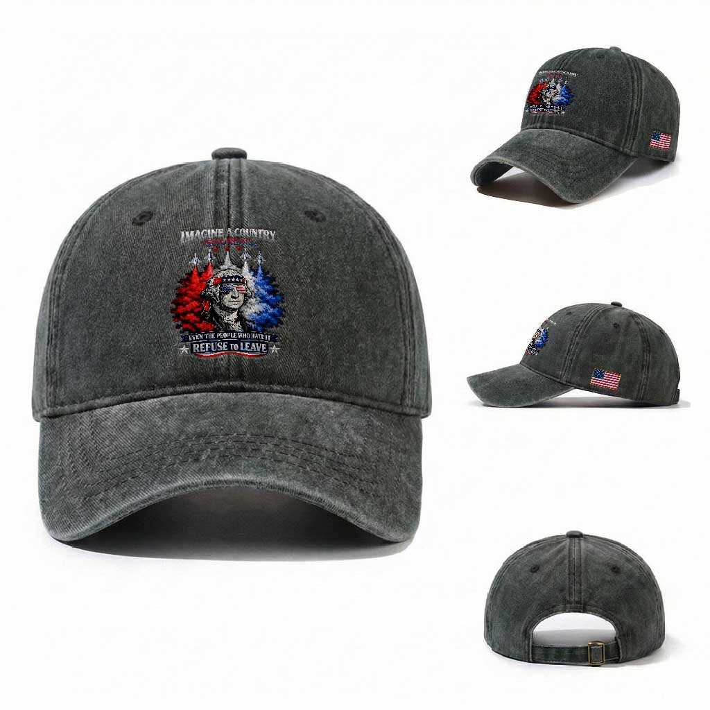 Patriotic George Washington Sunglasses and Fighter Jets Washed Cotton Baseball Cap Imagine A Country So Great Pride