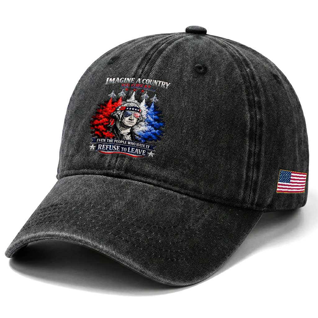 Patriotic George Washington Sunglasses and Fighter Jets Washed Cotton Baseball Cap Imagine A Country So Great Pride