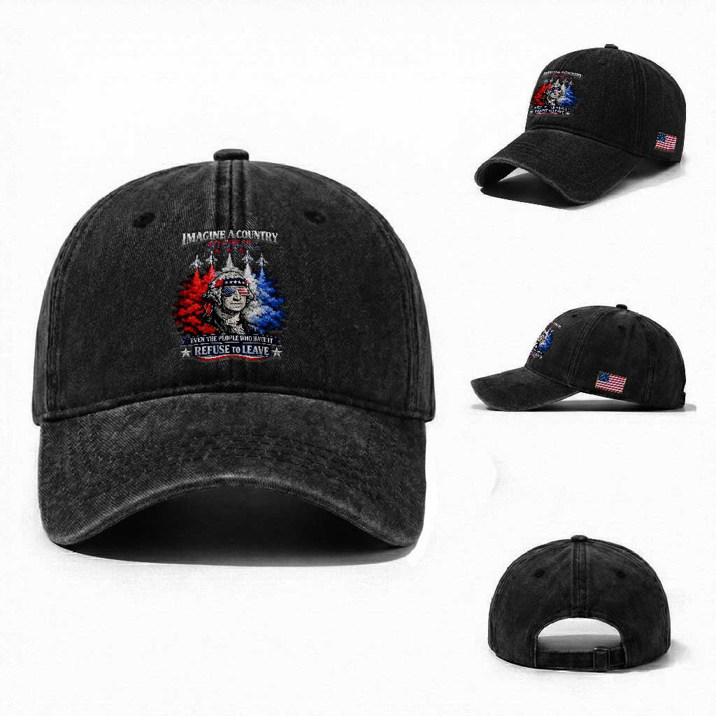 Patriotic George Washington Sunglasses and Fighter Jets Washed Cotton Baseball Cap Imagine A Country So Great Pride