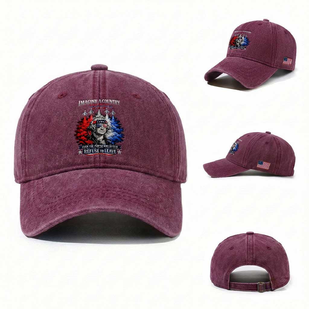 Patriotic George Washington Sunglasses and Fighter Jets Washed Cotton Baseball Cap Imagine A Country So Great Pride