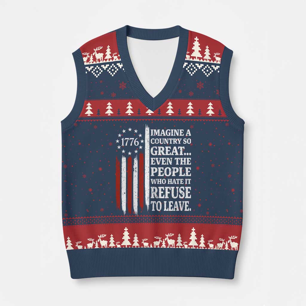 Vintage 1776 Betsy Ross Flag Imagine A Country So Great V-Neck Knit Sweater Vest Retro Patriotic American Heritage
