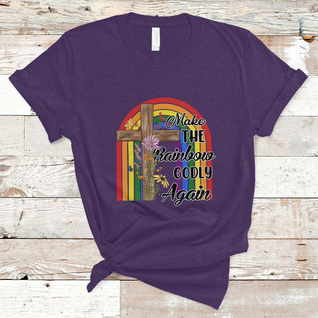Christian LGBT T Shirt Make The Rainbow Godly Again LGBT Flag Gay Pride Christian - Wonder Print Shop
