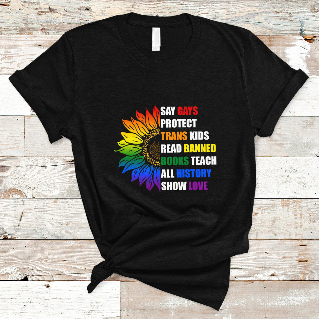 Retro Groovy T Shirt Say Gay Protect Trans Kids Read Banned Books Teach History - Wonder Print Shop