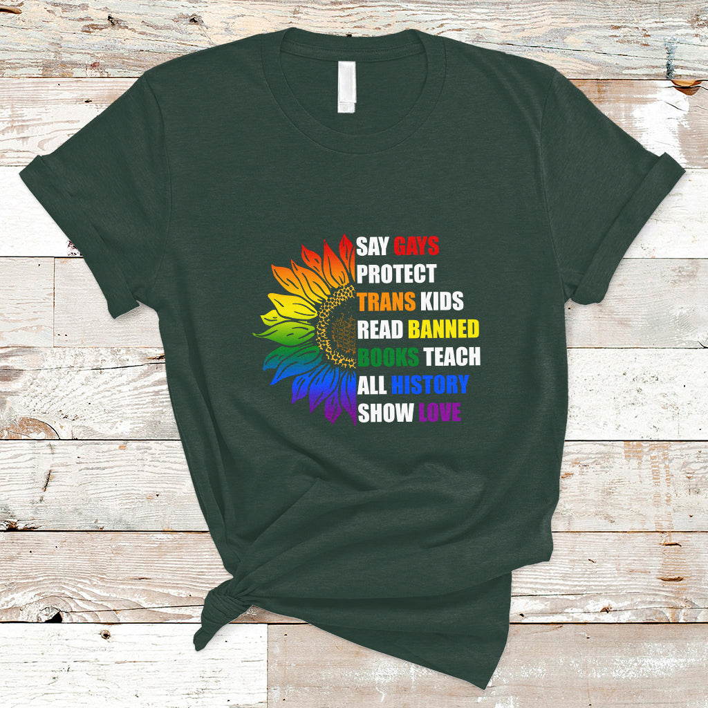 Retro Groovy T Shirt Say Gay Protect Trans Kids Read Banned Books Teach History - Wonder Print Shop