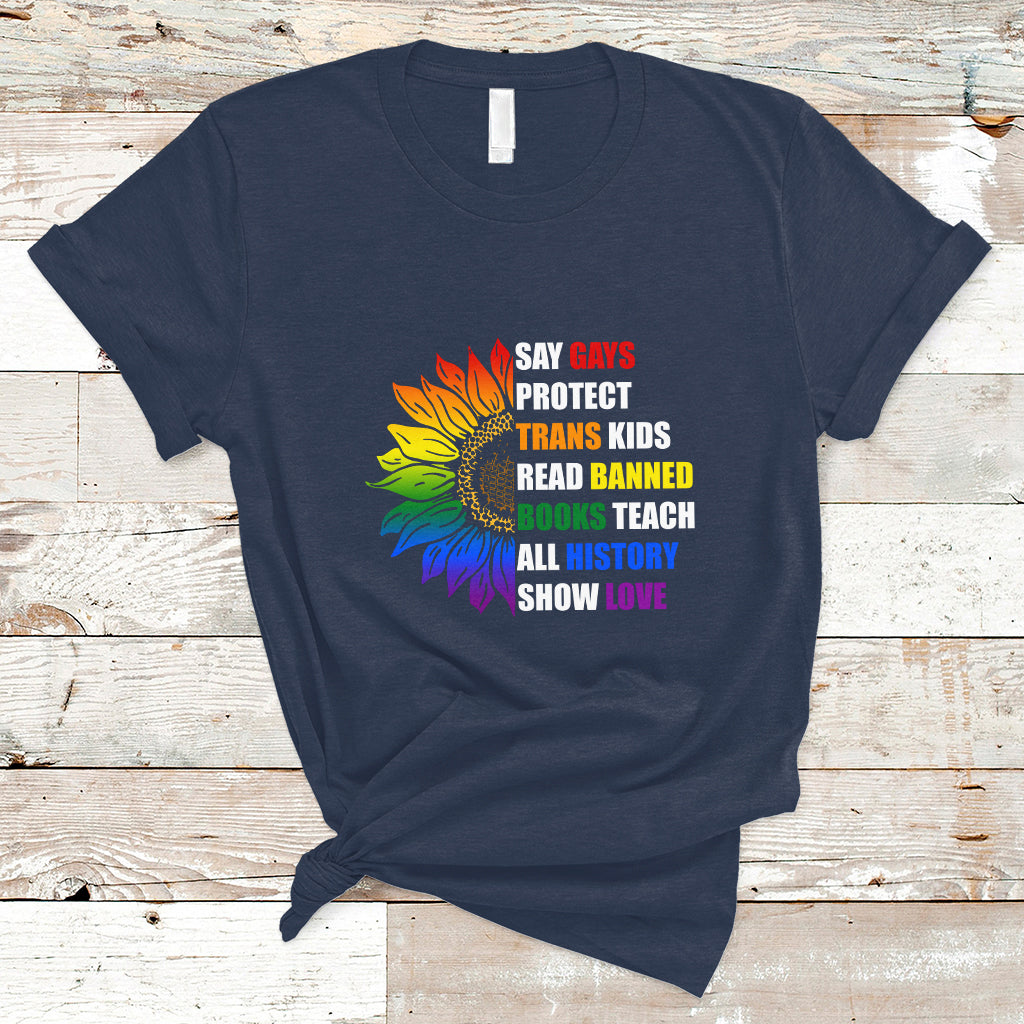 Retro Groovy T Shirt Say Gay Protect Trans Kids Read Banned Books Teach History - Wonder Print Shop