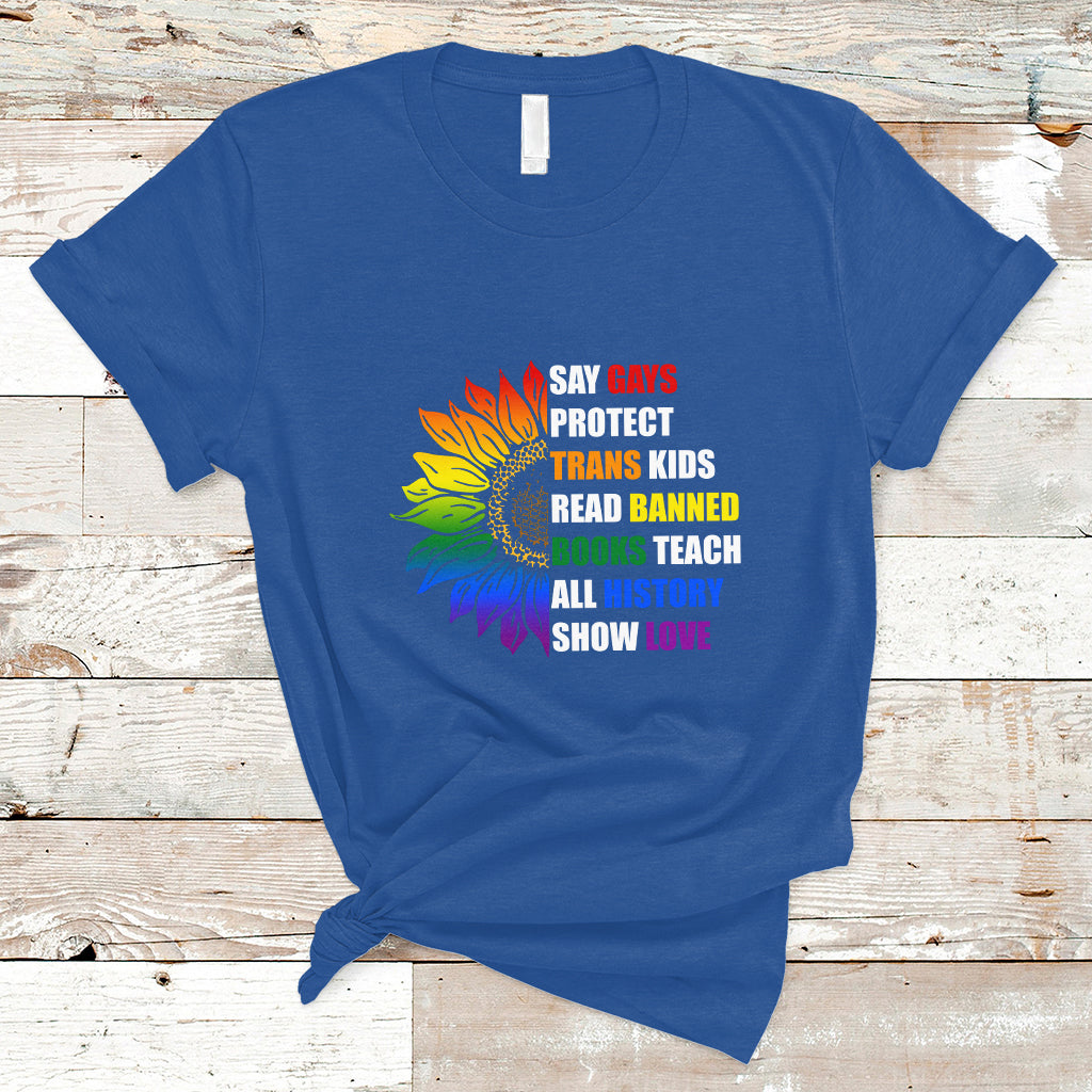 Retro Groovy T Shirt Say Gay Protect Trans Kids Read Banned Books Teach History - Wonder Print Shop