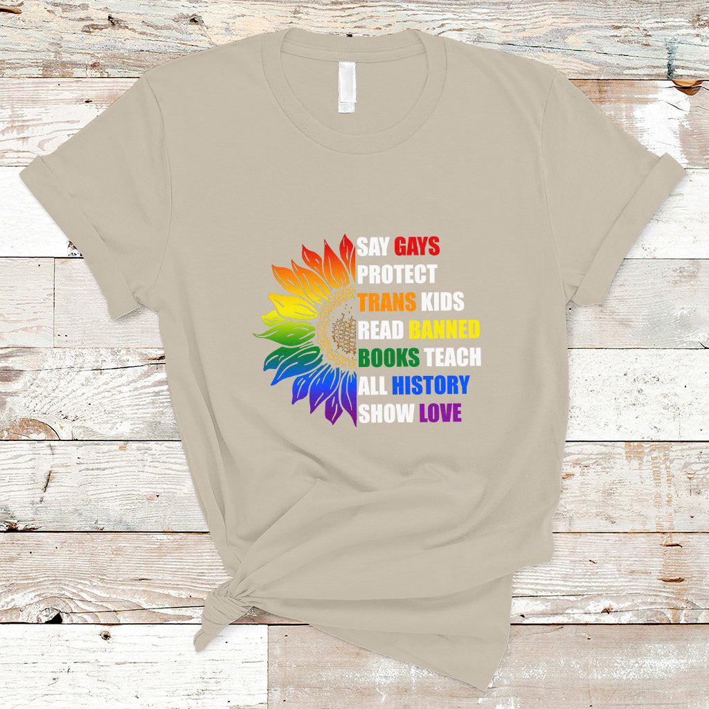 Retro Groovy T Shirt Say Gay Protect Trans Kids Read Banned Books Teach History - Wonder Print Shop