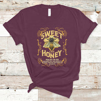 Bible Verse T Shirt Vintage Retro Sweet Like Honey Psalm 119:103 Christian Faith Bible Verse Words of Wisdom Honeycomb Honey Bee Botanical T-Shirt for Women - Wonder Print Shop