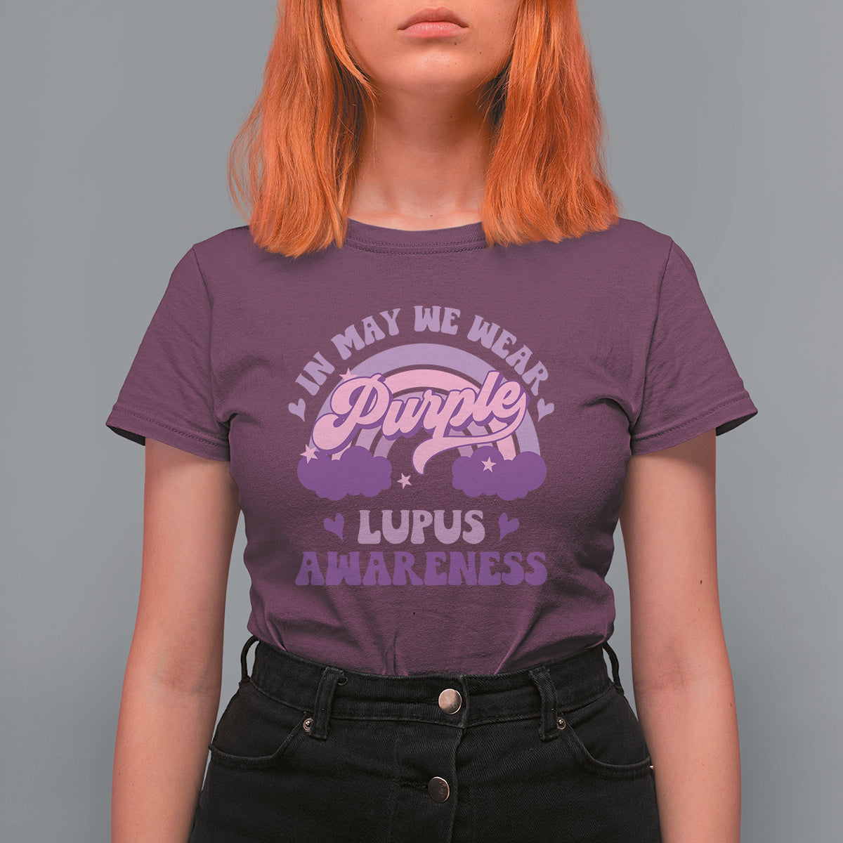 Lupus Awareness T Shirt For Women In May We Wear Purple Lupus Awareness Purple Ribbon Awareness - Wonder Print Shop