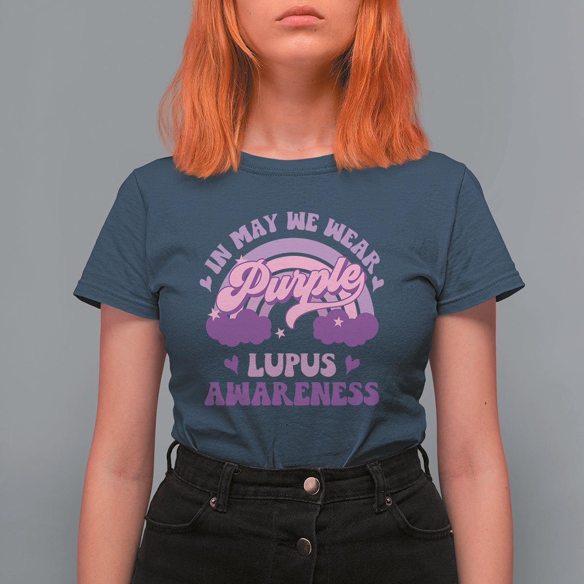 Lupus Awareness T Shirt For Women In May We Wear Purple Lupus Awareness Purple Ribbon Awareness - Wonder Print Shop