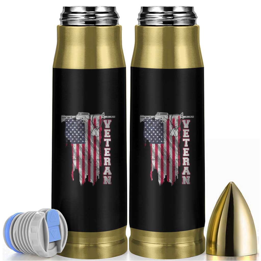American Veteran Bullet Tumbler US Flag With Rifle And Dog Tags