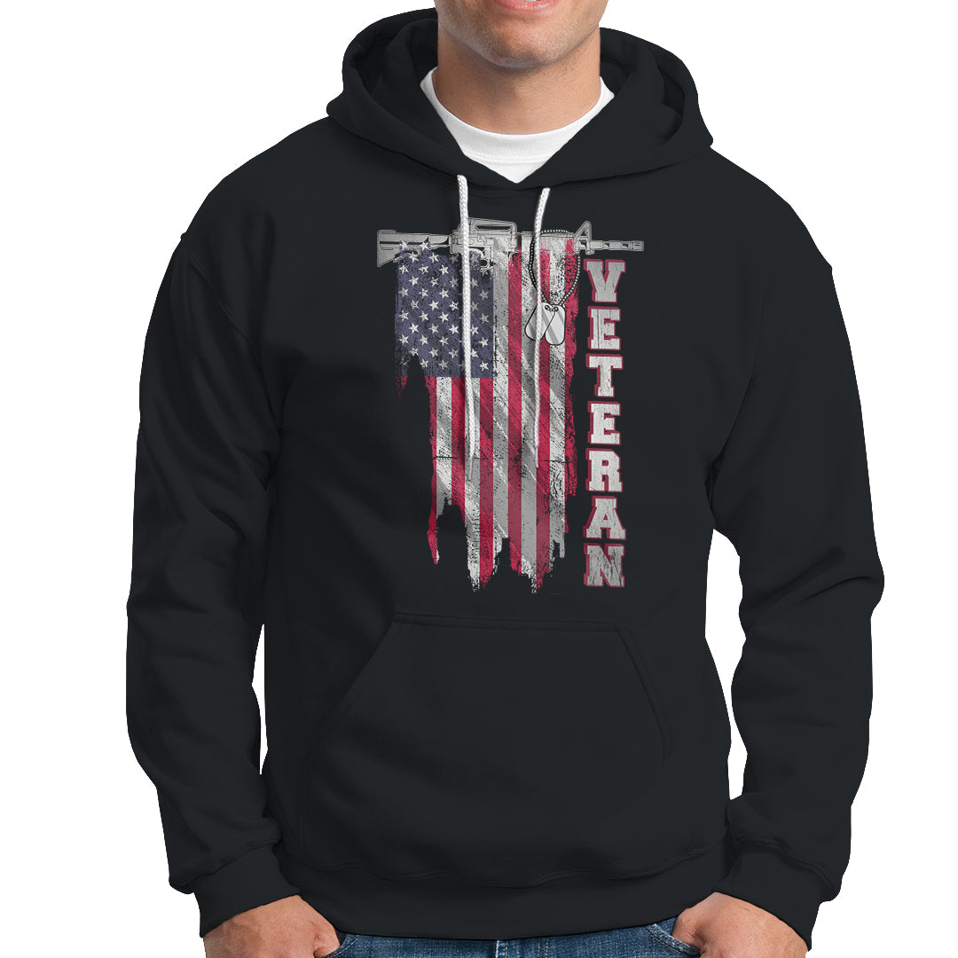 American Veteran Hoodie US Flag With Rifle And Dog Tags - Wonder Print Shop