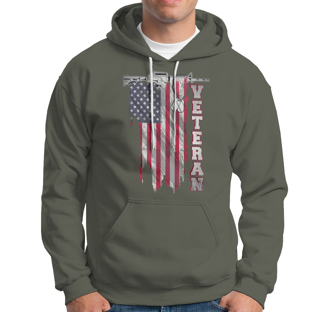 American Veteran Hoodie US Flag With Rifle And Dog Tags - Wonder Print Shop