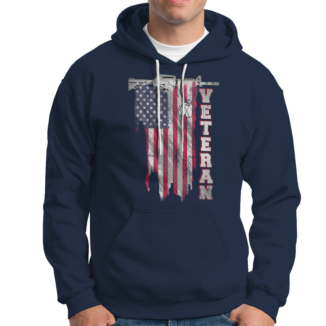 American Veteran Hoodie US Flag With Rifle And Dog Tags - Wonder Print Shop
