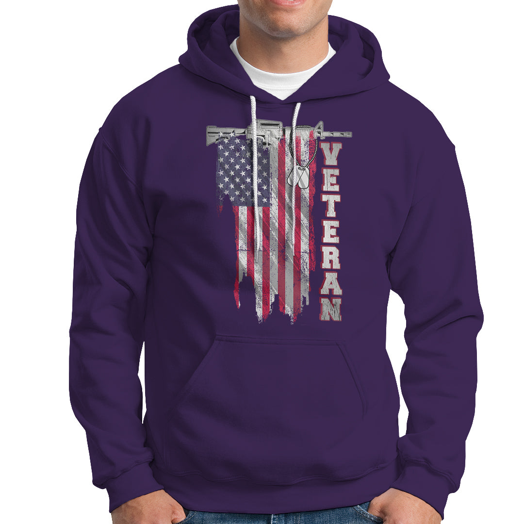 American Veteran Hoodie US Flag With Rifle And Dog Tags - Wonder Print Shop