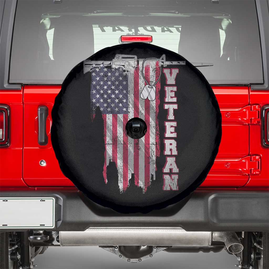 American Veteran Spare Tire Cover US Flag With Rifle And Dog Tags
