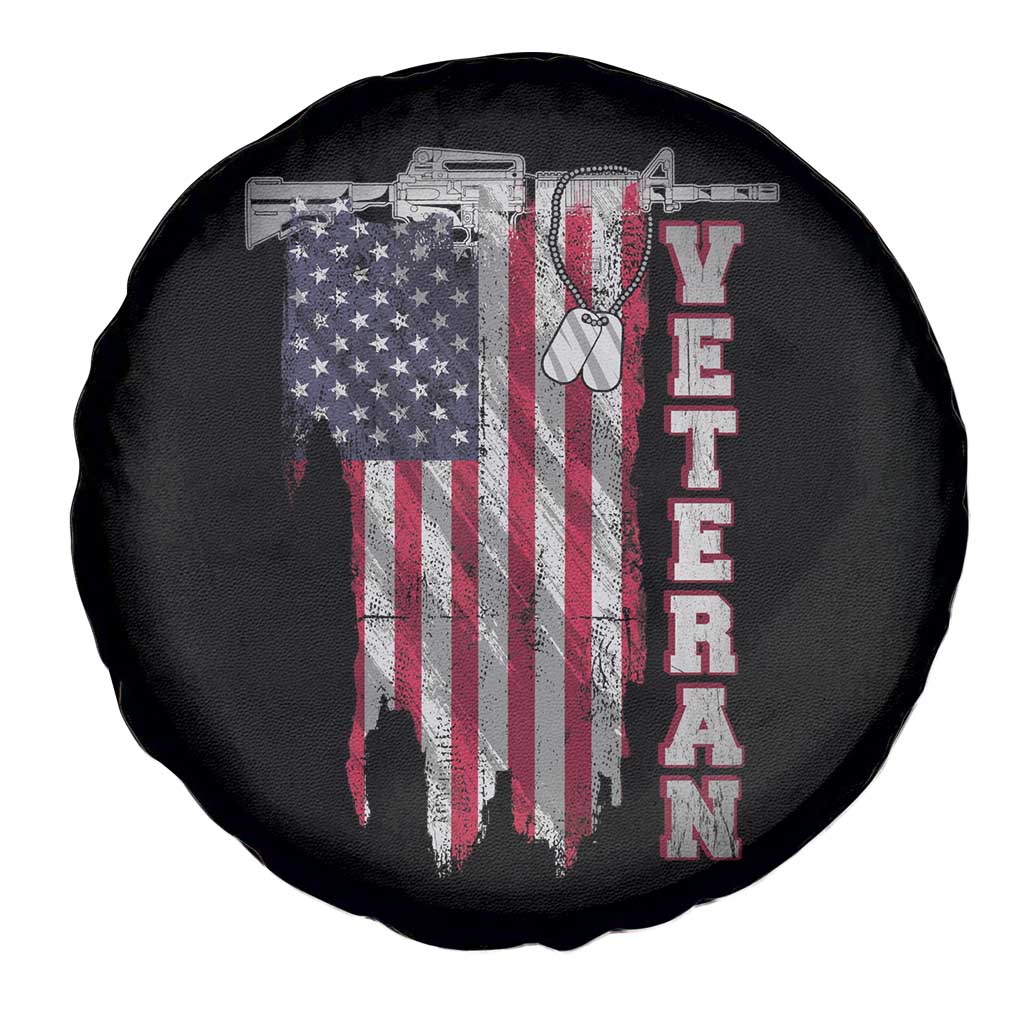 American Veteran Spare Tire Cover US Flag With Rifle And Dog Tags