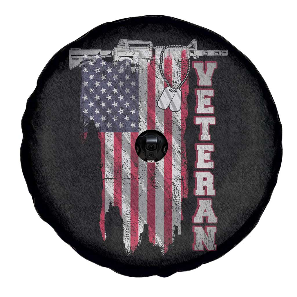 American Veteran Spare Tire Cover US Flag With Rifle And Dog Tags