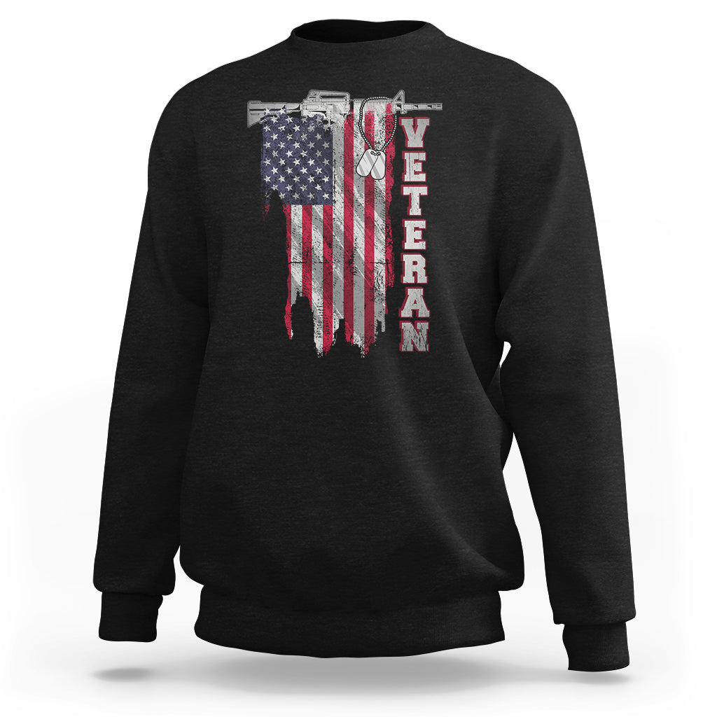 American Veteran Sweatshirt US Flag With Rifle And Dog Tags - Wonder Print Shop