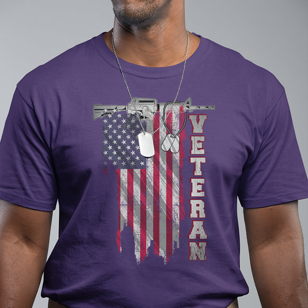 American Veteran T Shirt US Flag With Rifle And Dog Tags - Wonder Print Shop