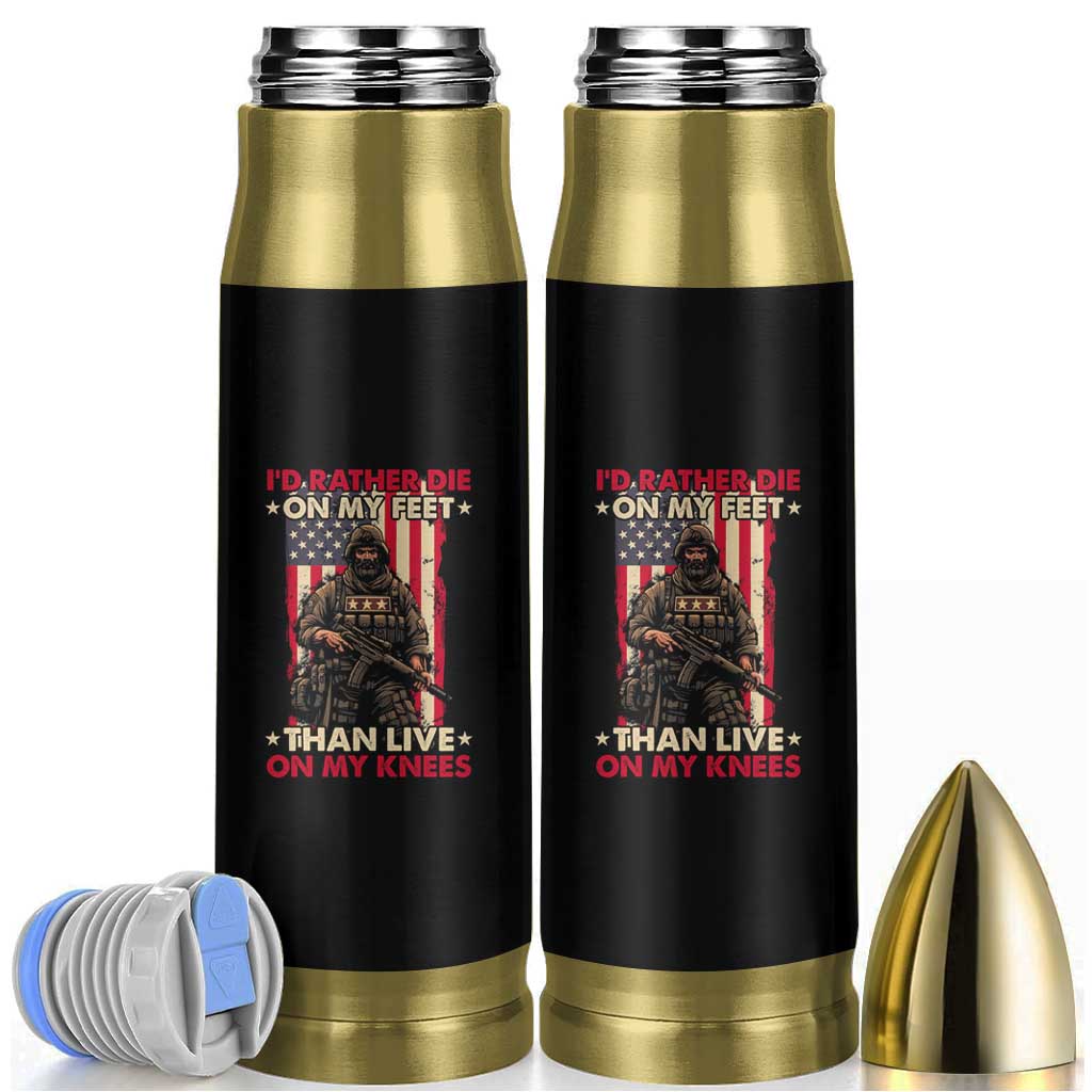 American Veteran Bullet Tumbler I'd Rather Die On My Feet Than Live On My Knees US Flag Grumpy Old Soldier