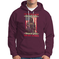 Veteran Hoodie I'd Rather Die On My Feet Than Live On My Knees US Flag Grumpy Old Soldier - Wonder Print Shop