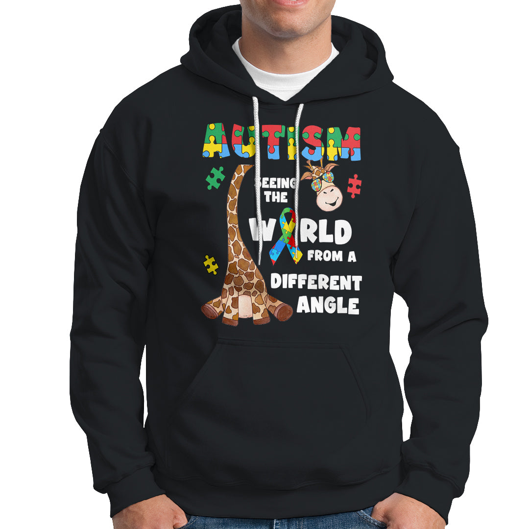 Autism Giraffe Hoodie Seeing The World From A Different Angle Puzzle Pieces - Wonder Print Shop