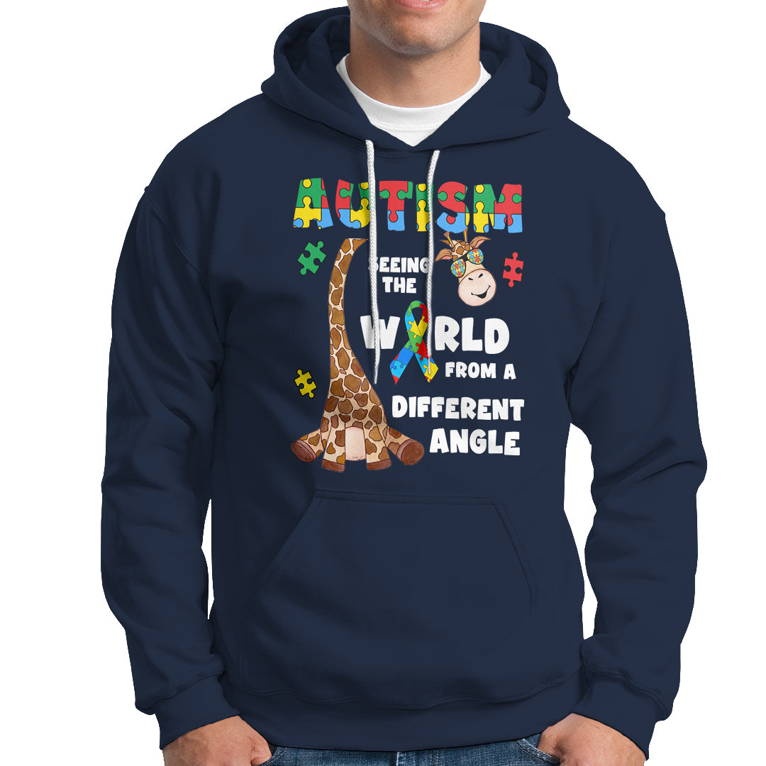 Autism Giraffe Hoodie Seeing The World From A Different Angle Puzzle Pieces - Wonder Print Shop