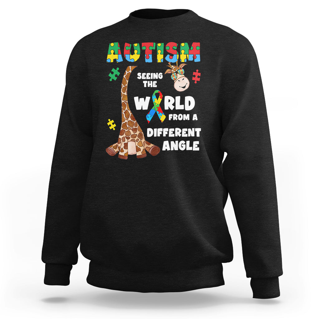 Autism Giraffe Sweatshirt Seeing The World From A Different Angle Puzzle Pieces - Wonder Print Shop