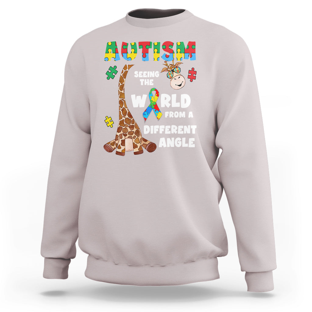 Autism Giraffe Sweatshirt Seeing The World From A Different Angle Puzzle Pieces - Wonder Print Shop
