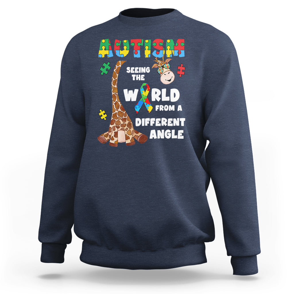 Autism Giraffe Sweatshirt Seeing The World From A Different Angle Puzzle Pieces - Wonder Print Shop