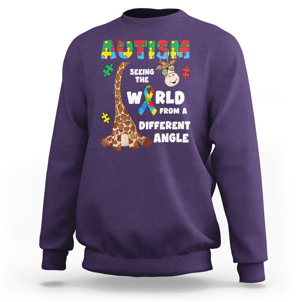 Autism Giraffe Sweatshirt Seeing The World From A Different Angle Puzzle Pieces - Wonder Print Shop