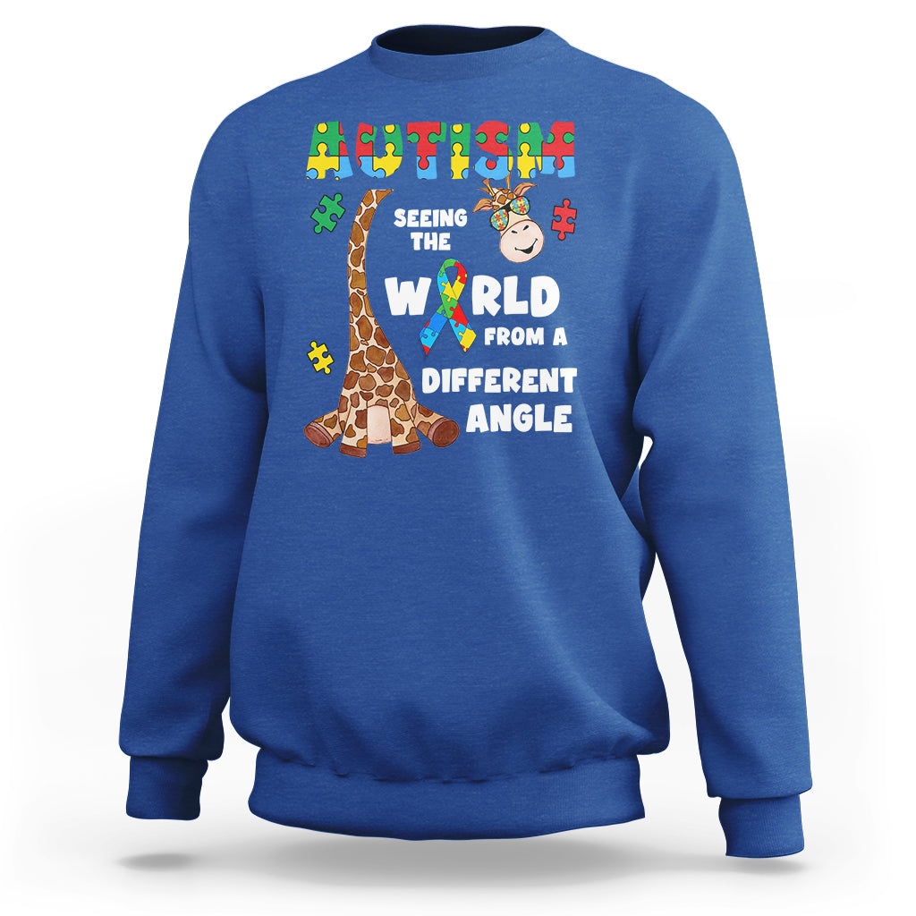 Autism Giraffe Sweatshirt Seeing The World From A Different Angle Puzzle Pieces - Wonder Print Shop