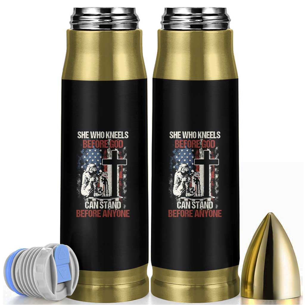 Female Veteran Bullet Tumbler She Who Kneels Before God Can Stand Before Anyone Strong Women