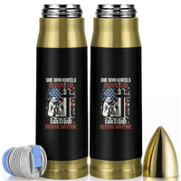 Female Veteran Bullet Tumbler She Who Kneels Before God Can Stand Before Anyone Strong Women