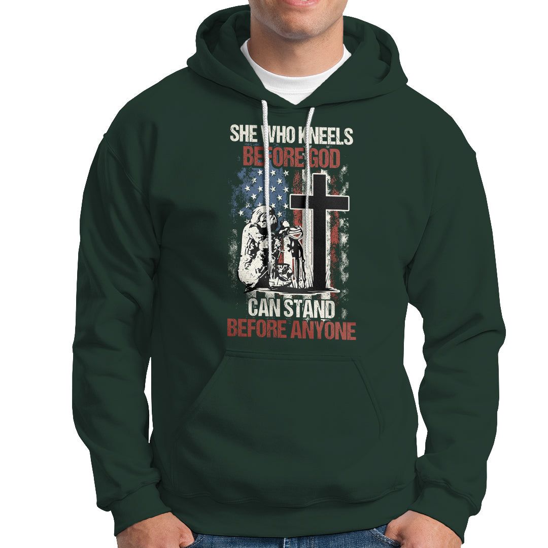 Female Veteran Hoodie She Who Kneels Before God Can Stand Before Anyone Strong Women - Wonder Print Shop