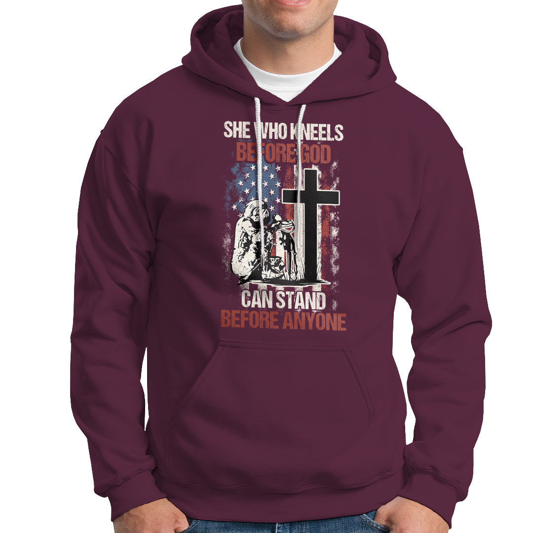 Female Veteran Hoodie She Who Kneels Before God Can Stand Before Anyone Strong Women - Wonder Print Shop