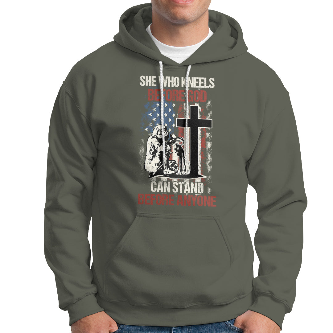 Female Veteran Hoodie She Who Kneels Before God Can Stand Before Anyone Strong Women - Wonder Print Shop