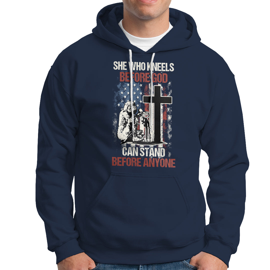 Female Veteran Hoodie She Who Kneels Before God Can Stand Before Anyone Strong Women - Wonder Print Shop