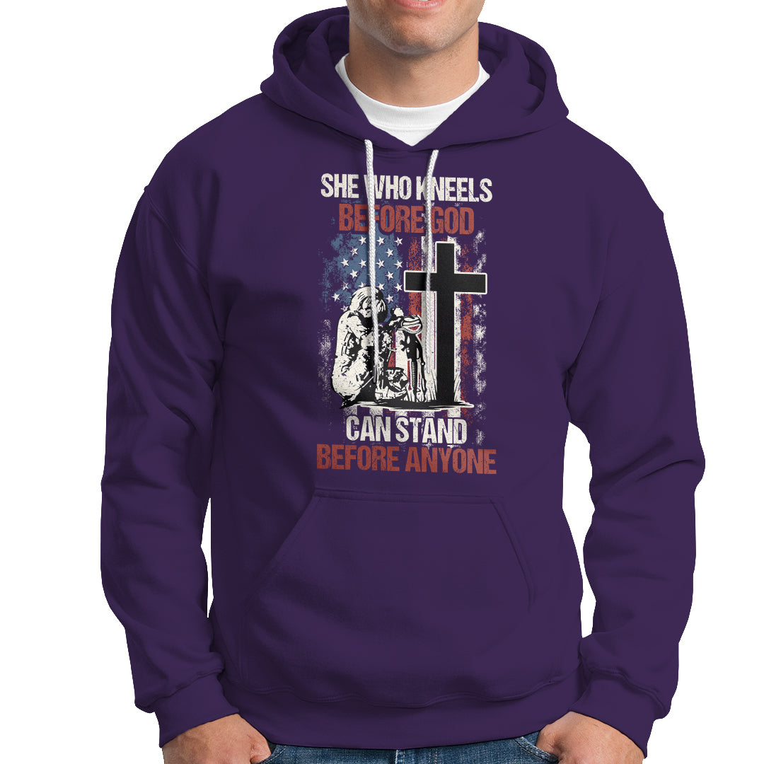 Female Veteran Hoodie She Who Kneels Before God Can Stand Before Anyone Strong Women - Wonder Print Shop