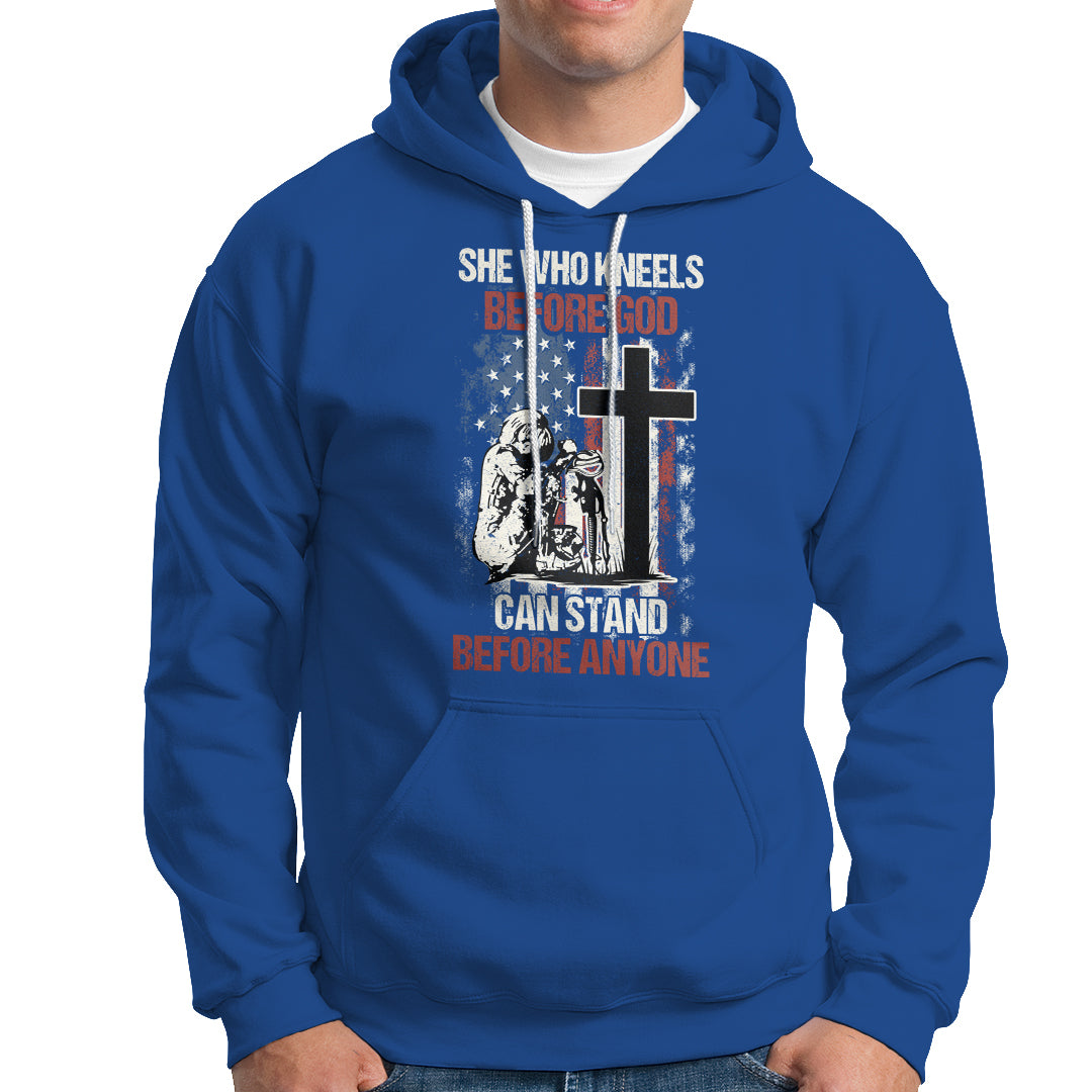 Female Veteran Hoodie She Who Kneels Before God Can Stand Before Anyone Strong Women - Wonder Print Shop