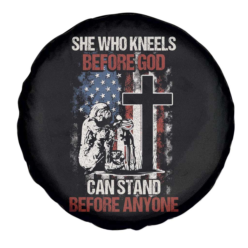 Female Veteran Spare Tire Cover She Who Kneels Before God Can Stand Before Anyone Strong Women