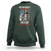 Female Veteran Sweatshirt She Who Kneels Before God Can Stand Before Anyone Strong Women - Wonder Print Shop