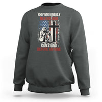 Female Veteran Sweatshirt She Who Kneels Before God Can Stand Before Anyone Strong Women - Wonder Print Shop